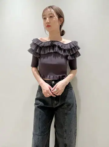 SNIDEL 튤 볼륨 프릴 니트 풀오버