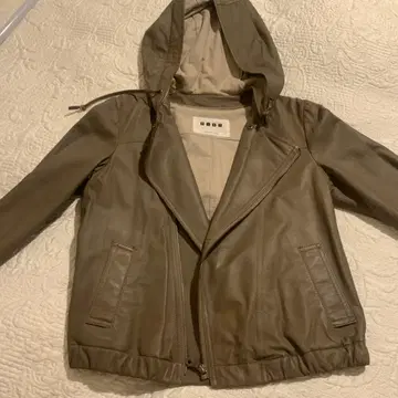 PLST 후드 부착 가죽 자켓 그레이지