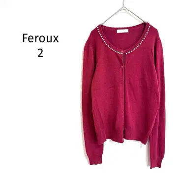 페루 니트 가디건 비쥬 포함 펄 버튼 보르도 깔끔한