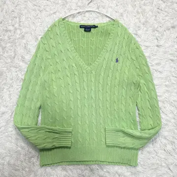 레어 컬러 랄프 로렌 케이블 니트 스웨터 뜨개질 옐로우 그린 빅