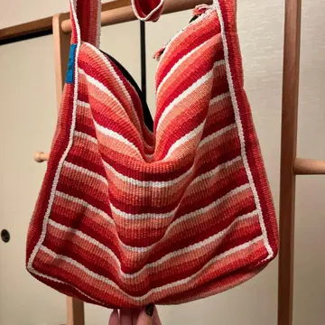 네팔 핸드메이드 가방 빨간색과 흰색 스트라이프 숄더백