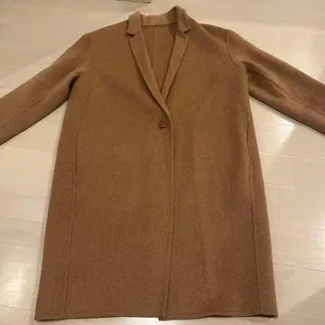 베이지 울 혼방 싱글 버튼 체스터 코트