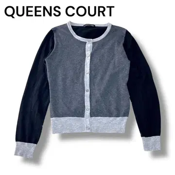 퀸즈 코트 배색 절개 니트 가디건 그레이 블랙 M 사이즈 상당
