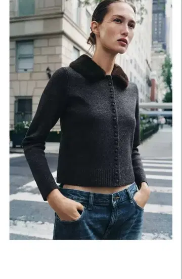 완판템 ZARA 페이크 퍼 라펠 니트 자켓 퍼 xl 신상 자라