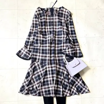 미사용급 로즈 티아라 빅 사이즈 46 세탁 가능 네이비 체크 원피스 4L