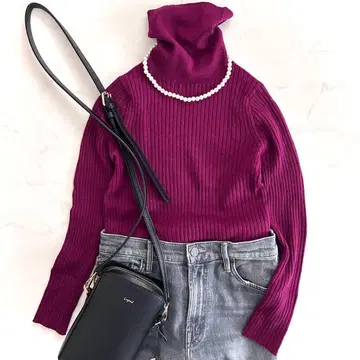 이에나 IENA 터틀넥 리브 니트 핑크 퍼플 적자색 울