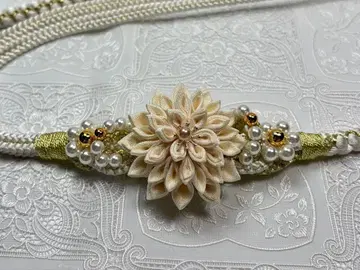 b-194 순수 실크 허리띠 후리소데 성인식 츠마미세공 펄 장식