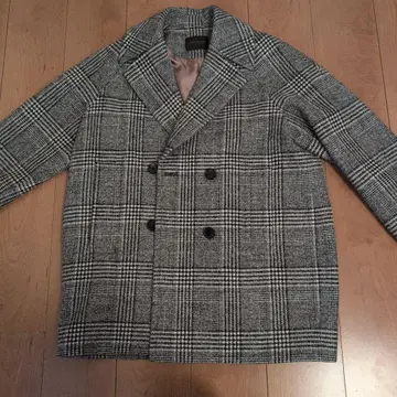 울 캐시미어 글렌체크 더블 브레스트 코트