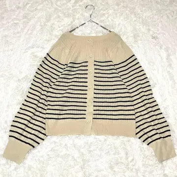 M380 [보더 무늬 니트] 가디건 겉옷 아우터 리브 볼륨 소매