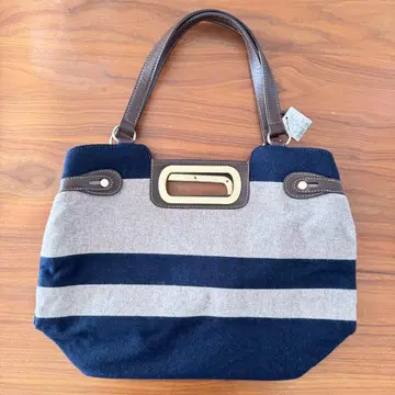 탑카피 울x가죽 토트백 네이비/베이지