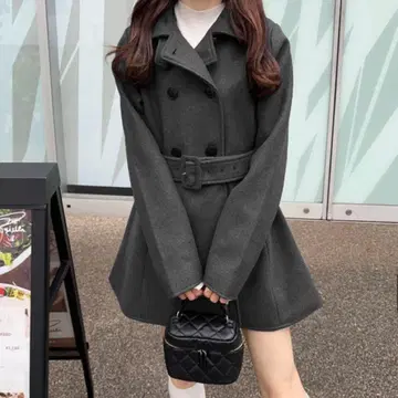 벨트 포함 스탠드 칼라 미들 기장 코트[ze836]