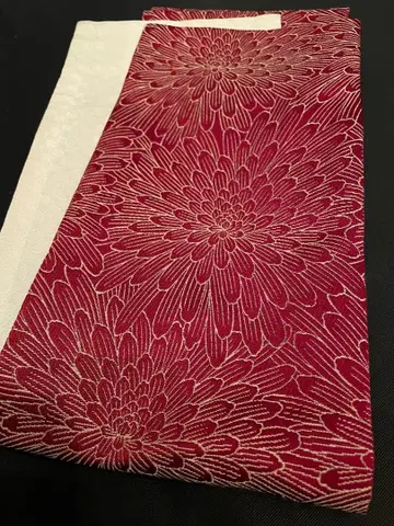 [ 새상품급 ] 반폭 오비 국화 패턴 모던 레트로 빨간색 레드