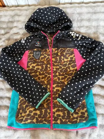 svolme 플리스 자켓 도트 무늬 레오파드 무늬