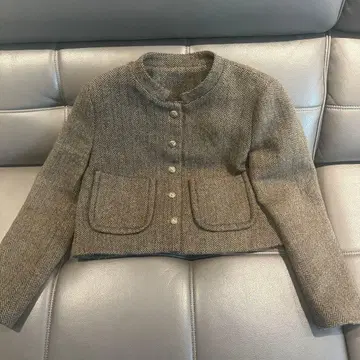 브라운 헤링본 크롭 자켓