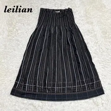 [ 새상품급 ] Leilian 롱 스커트 스트라이프 11 블랙 레이스