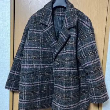 like 체크 무늬 더블 브레스트 코트
