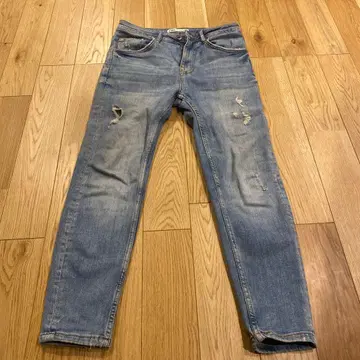 ZARA 스키니 데미지 가공 데님 팬츠 라이트 블루
