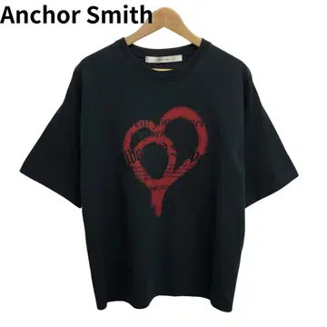 앵커 스미스 하트 아트 프린트 빅 로고 반팔 코튼 T셔츠 L