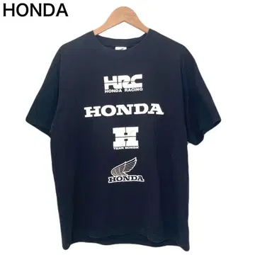 혼다 빅 로고 프린트 레이싱 반팔 블랙 면 둥근넥 티셔츠 M