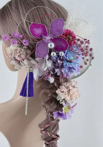 딥 아트 머리 장식 반짝이는 머리 장식 성인식 졸업식 보라색 실버 골드
