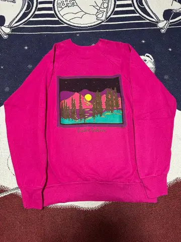 80s 90s usa제 SIGNAL 래글런 맨투맨 핑크 프린트