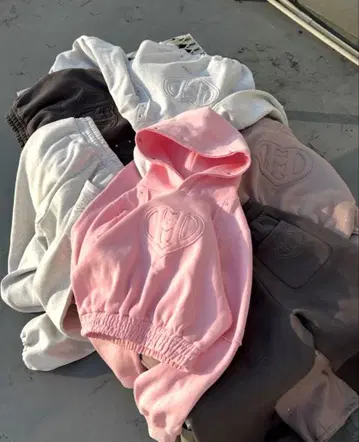 핑크 크롭 후드티 셋업