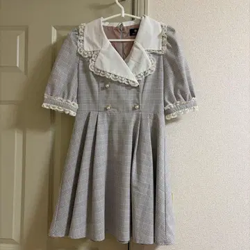 ROJITA 반팔 미니 원피스 그레이 체크 무늬