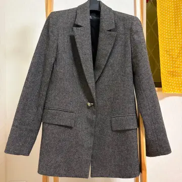 ZARA 그레이 헤링본 울 블레이저 S