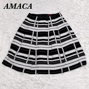 [새상품급] AMACA 무릎 기장 플레어 박스 플리츠 스커트 38 블랙