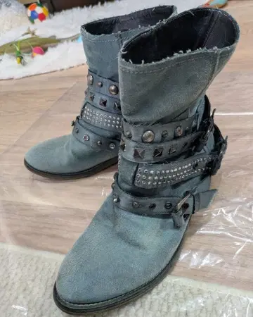 고급 이탈리아제/시트라데지아/부츠/천연 가죽/블루그린 그레이/36