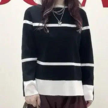 두클라쎄 총침 니트 랜덤 보더 풀오버 네이비 x 화이트 네이비 x 화이트