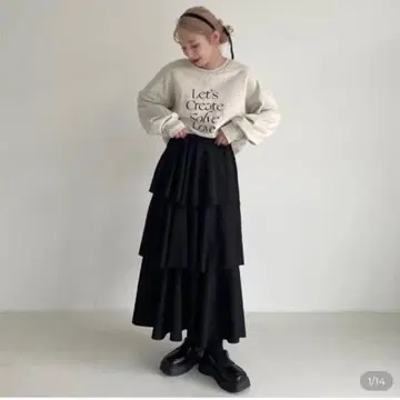 3단 캉캉 롱 스커트 nugu 브라운