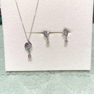 K10WG 라이트 자수정 펜던트 목걸이 & 귀걸이 세트