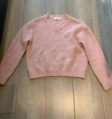 핑크 V넥 니트 스웨터 긴팔