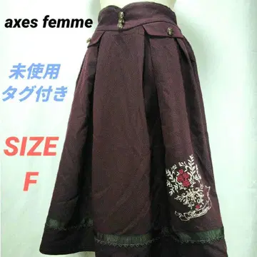 미사용 택 포함 axes femme 로즈 자수 플레어 스커트 보라색 F