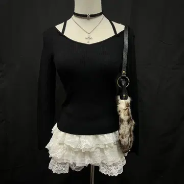 헤이세이 갸루 y2k 그런지 피치 니트 타이트 오프숄더 디자인 공주 갸루