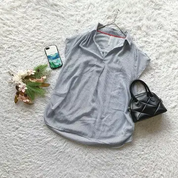 슬리브리스 블라우스 스트라이프 L 출퇴근용 얇은 소재 봄 오피스 캐주얼