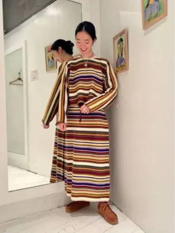 BEAMS BOY / 멀티 보더 니트 스커트