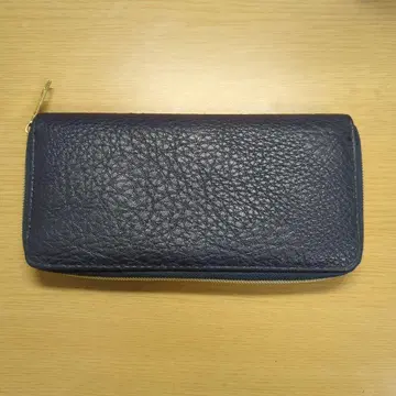 네이비 가죽 장지갑 골드 지퍼