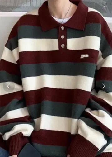 NOWLE 원포인트 보로넥 보더 니트 M