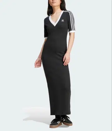 아디컬러 쓰리 스트라이프 니트 V넥 원피스 XL