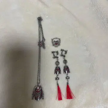 REZEN 고면 목걸이 귀걸이 반지 진홍 3세트