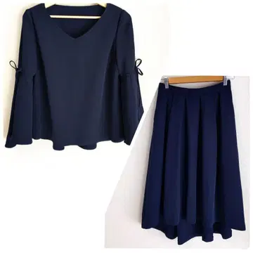 [ 택 포함 미사용 새상품 ] 에프데 셋업 블라우스 스커트 네이비