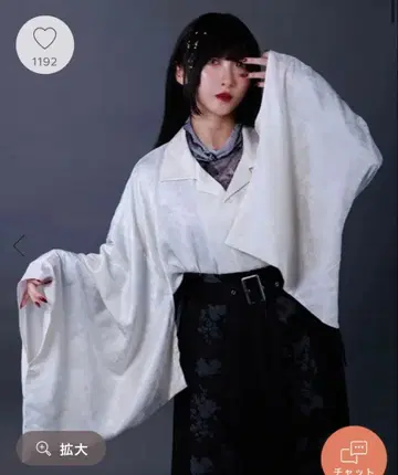 axes femme 부채 JQ 기모노풍 긴팔 셔츠 화이트 L 사이즈