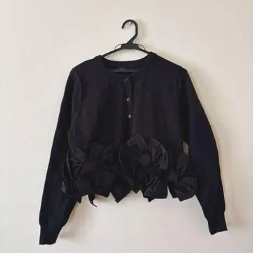 Frene meraki 밑단 리본 디자인 숏 가디건