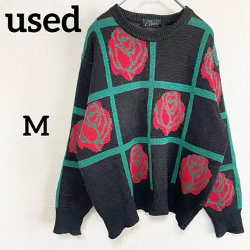 used 구제 의류 스웨터 로즈 블랙 빈티지 코디 가을/겨울 레트로