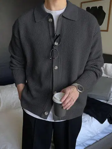 남성용 무지 루즈핏 캐주얼 가디건 가을 자켓