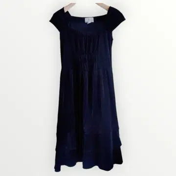 [미사용 새상품] 쿠미교쿠 반팔 벨로아 원피스 티어드 블랙