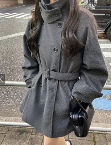 벨트 포함 멀티 Way 페이크 울 코트 차콜 GRL