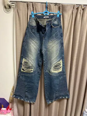 Still water 데미지 가공 와이드 데님 팬츠